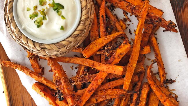 Sweet Potato Fries with spicy crema